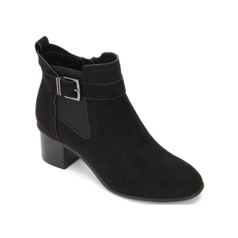 NWT REACTION Womens Black Round Toe Stacked Heel Zip-Up Booties 9.5
